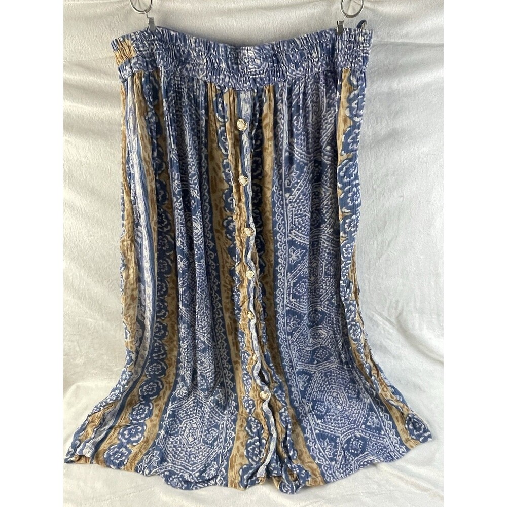 Vintage Simply Fashion Boho Geometric Button-Front Maxi Skirt